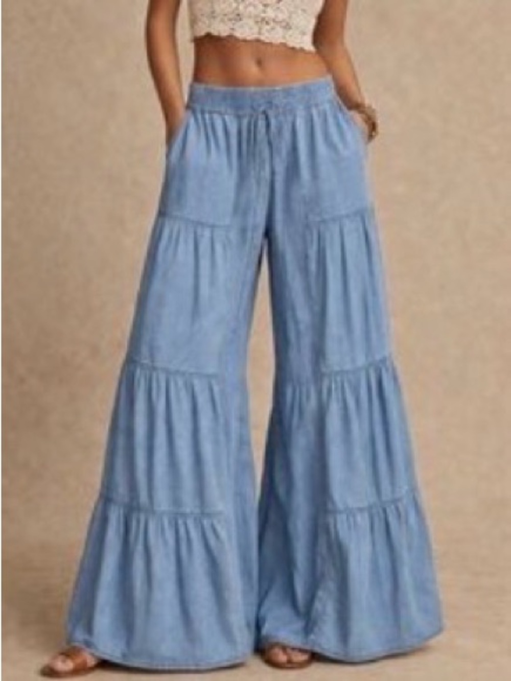 Wide-Leg Tiered Palazzo Pants